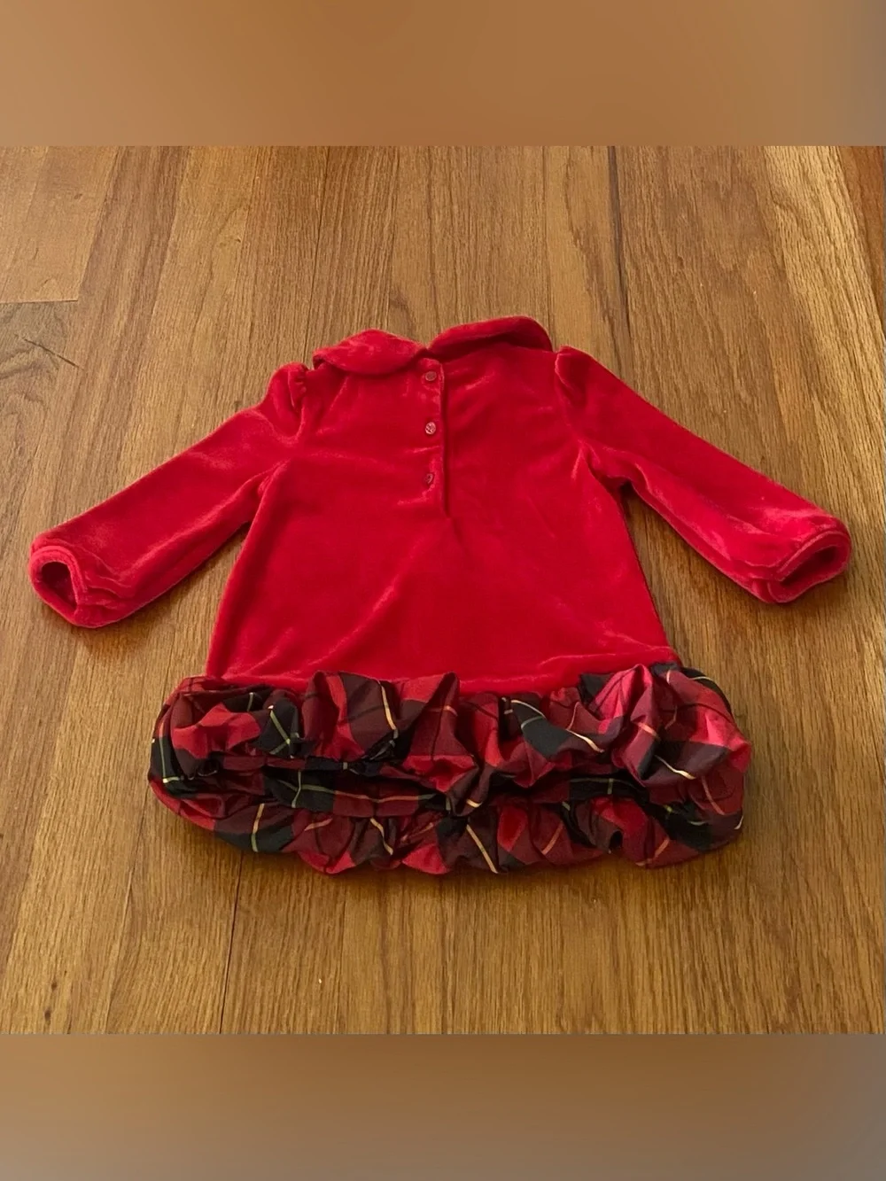 Ralph Lauren Red Velour Holiday Dress with Balloon Plaid Taffeta